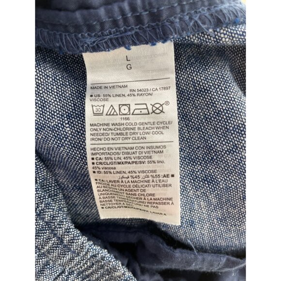 Old Navy Chambray Tapered Pull On Pants Women L Blue Linen Blend Elastic Waist - Picture 10 of 10